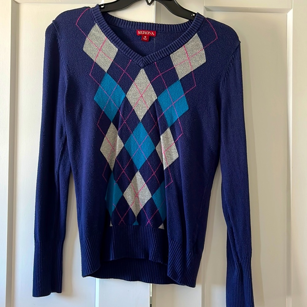 Blue argyle sweater
